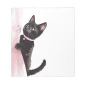 Schwarze Katze Rosa Vorhang Notizblock (Vorderseite)