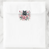 Schwarze Katze Rosen Farbe Quadratischer Aufkleber (Tasche)