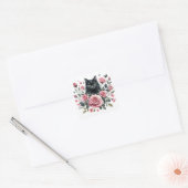 Schwarze Katze Rosen Farbe Quadratischer Aufkleber (Umschlag)