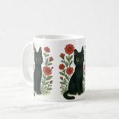Schwarze Katze & Rote Blumen Tasse (Vorderseite Links)