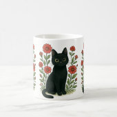Schwarze Katze & Rote Blumen Tasse (Mittel)