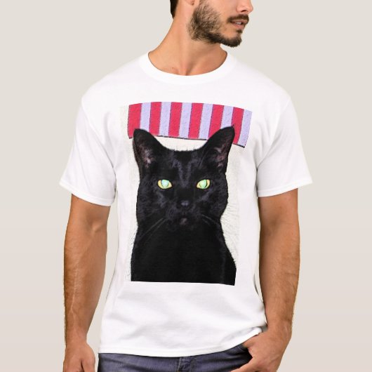 Schwarze Katze/rotes weißes Blau T-Shirt (Vorderseite)