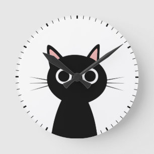 schwarze Katze Runde Wanduhr
