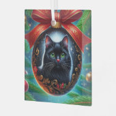 Schwarze Katze Rundglas-Ornament Ornament Aus Glas (Vorderseite links)