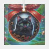 Schwarze Katze Rundglas-Ornament Ornament Aus Glas (Vorderseite)