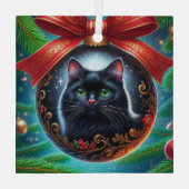 Schwarze Katze Rundglas-Ornament Ornament Aus Glas (Rückseite)