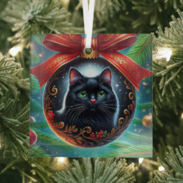 Schwarze Katze Rundglas-Ornament Ornament Aus Glas