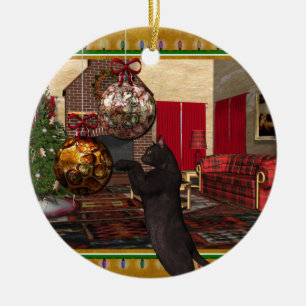 Schwarze Katze - Rundweihe Weihnachtsschmuck