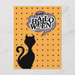 Schwarze Katze sagt glücklich Postkarte