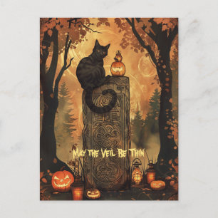 Schwarze Katze Samhain Halloween-Grußkarte Feiertagspostkarte