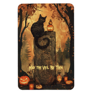 Schwarze Katze Samhain Halloween-Grußkarte Magnet