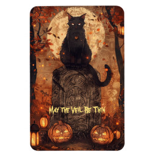 Schwarze Katze Samhain Halloween-Grußkarte Magnet