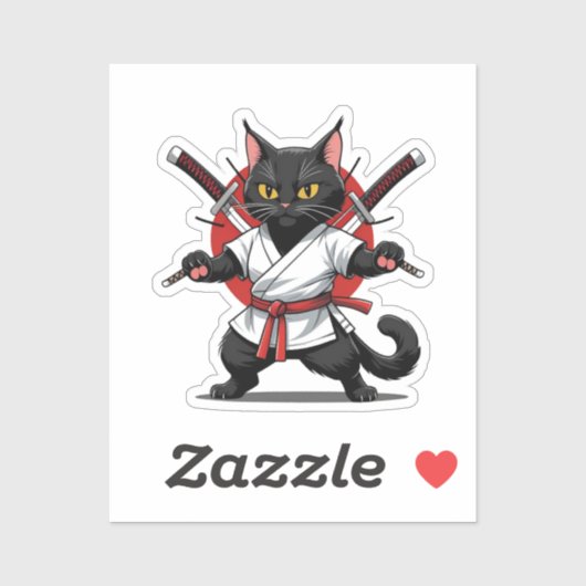 Schwarze Katze Samurai Aufkleber (Blatt)