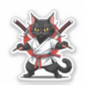 Schwarze Katze Samurai Aufkleber (Vorderseite)