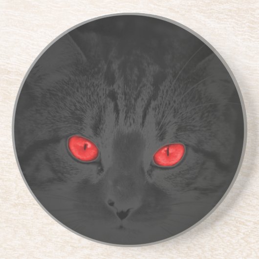 Schwarze Katze Sandstein Untersetzer (Vorne)