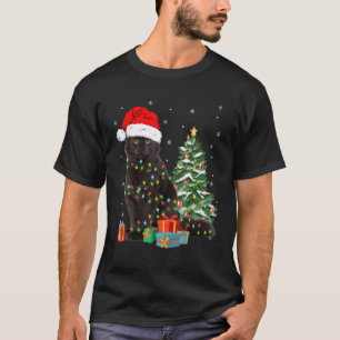 Schwarze Katze Santa in Weihnachten Lichter Xma zu T-Shirt