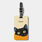 Schwarze Katze schaut hervor Gepäckanhänger (Vorderseite vertikal)