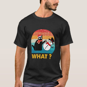 Schwarze Katze Schiebt Schneemann Retro Vintage Lu T-Shirt