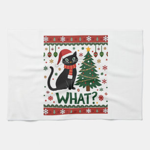 Schwarze Katze schiebt Weihnachtsbaum lustige Katz Geschirrtuch
