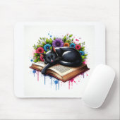 Schwarze Katze Schlafen mit Blume Mousepad (Mit Mouse)