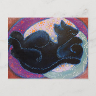 Schwarze Katze. Schlafen. Postkarte