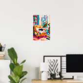 Schwarze Katze schläft auf dem Sofa Poster (Heimbüro)