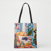 Schwarze Katze schläft auf dem Sofa Tasche (Vorderseite)