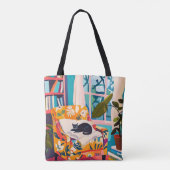 Schwarze Katze schläft auf dem Sofa Tasche (Rückseite)