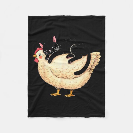 Schwarze Katze schläft auf Huhn Fleecedecke (Vorderseite)