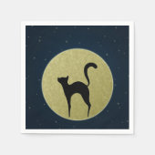 Schwarze Katze, schlichte Silhouette und Mond Serviette (Vorderseite)