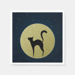 Schwarze Katze, schlichte Silhouette und Mond Serviette