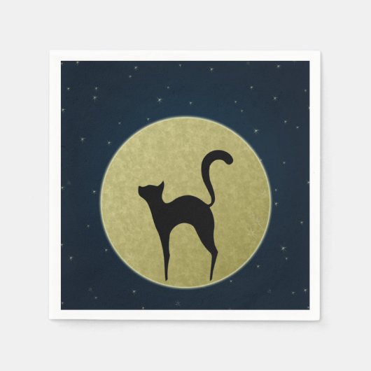 Schwarze Katze, schlichte Silhouette und Mond Serviette (Vorderseite)