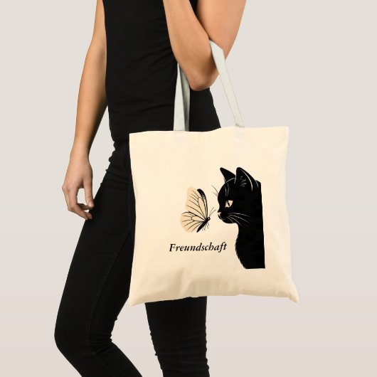 Schwarze Katze Schmetterling Freundschaft Tragetasche (Vorderseite (Produkt))