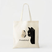 Schwarze Katze Schmetterling Freundschaft Tragetasche (Vorne)