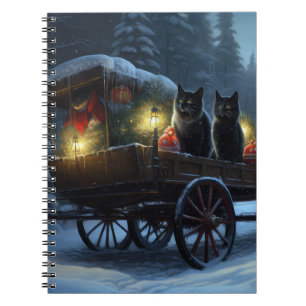 Schwarze Katze Schneebedeckter Schlitten Weihnacht Notizblock