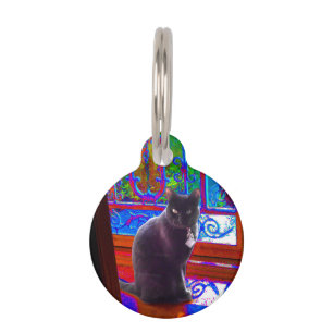 Schwarze Katze schützt einen psychedelischen Haustiermarke