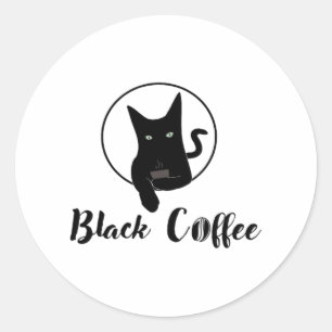 Schwarze Katze - schwarzer Kaffee Runder Aufkleber