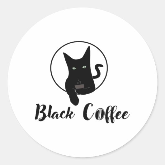 Schwarze Katze - schwarzer Kaffee Runder Aufkleber (Vorderseite)