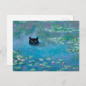 Schwarze Katze Schwimmen im Wasser Lilien Entdecku Postkarte (Vorne/Hinten)