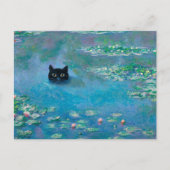 Schwarze Katze Schwimmen im Wasser Lilien Entdecku Postkarte (Vorderseite)