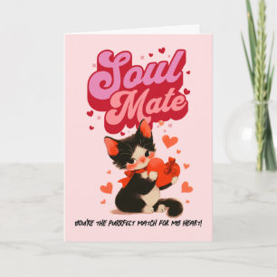 Schwarze Katze Seelenverwandter Retro Valentinstag Feiertagskarte