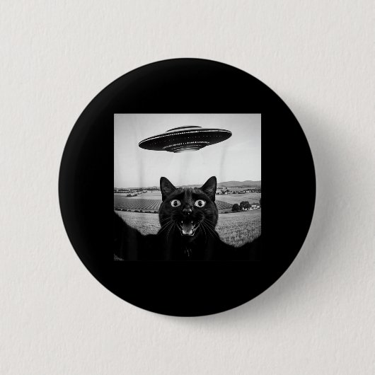 Schwarze Katze Selfie Ufo Alien Lustige Geschenke Button (Vorderseite)