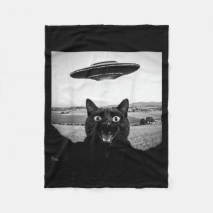 Schwarze Katze Selfie Ufo Alien Lustige Geschenke Fleecedecke
