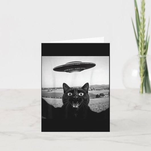 Schwarze Katze Selfie Ufo Alien Lustige Geschenke  Karte (Vorderseite)