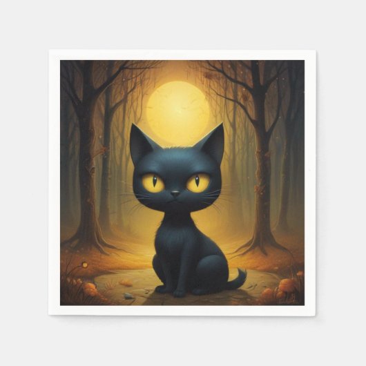 Schwarze Katze Serviette (Vorderseite)
