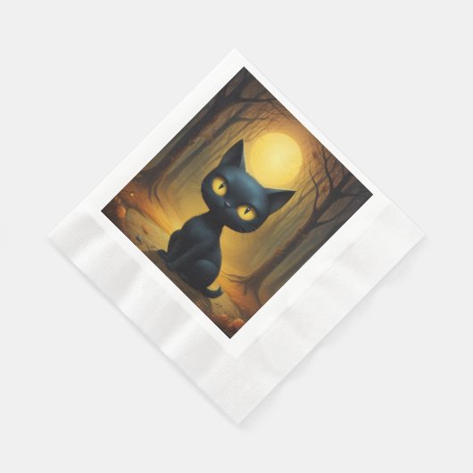 Schwarze Katze Serviette (Ecke)