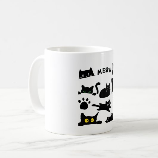 Schwarze Katze sieht beängstigend, aber verwunderl Kaffeetasse (Vorderseite Links)