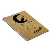 Schwarze Katze Silhouette auf dekoriertem Mond Notizblock (Rechte Seite)