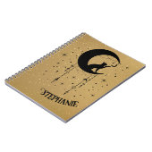 Schwarze Katze Silhouette auf dekoriertem Mond Notizblock (Linke Seite)