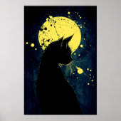 Schwarze Katze Silhouette auf dem Gelben Mond Poster (Vorne)